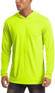 Mens UV Protection Long Sleeve Hooded Athletic Running Workout Sun UPF 50 Fluorescent Green Shirts