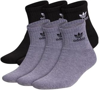 adidas Men's Originals Cushioned 6-Pack Quarter Socks, Heather Grey/Black/White, Large
