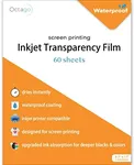 Octago Waterproof Inkjet Transparency Film for Screen Printing (60 Pack) Transparency Paper for Inkjet Printers - Print Color Transparent Paper Designed For Silk Screen Printing (8.5x11 Inches)