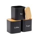 Kitchen Canister Set with Bamboo Lids (4.6 x 4.8 x 4.6, Black, 3 Pieces)