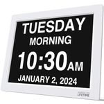 American Lifetime Dementia Clock, Large Digital Clock for Seniors, Alzheimer's (White, 15 inch)