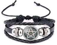 Comelyjewel Anti-Possesion Pentagram Themed Leather Braided Bracelet for Men and Women, Adjustable, Leather