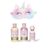 DANS UN JARDIN - Kids Bodycare Set Made in Canada - Bubble Bath, Shampoo, Eau de Toilette & Unicorn Sleeping Mask - Fruity Fragrance - Princesse Jujube collection - Skin-Friendly Gift - 4Pack