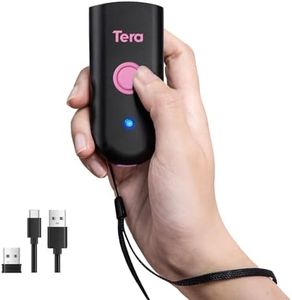 Tera Barcode Scanner Mini 1D Wireless: 3-in-1 Works with Bluetooth 2.4G USB Wired Portable Laser Bar Code Reader Pocket Size for Windows Android iOS Tablets Computers 1100L Pink