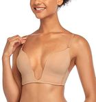 DotVol Women's Deep U Wire Plunge Low Cut Bra Push up Lightly Padded Seamless Convertible Strap Bras(32C, Beige)