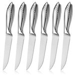 WELLSTAR Serrated Steak Knife 6 Pieces Set, Razor Sharp German Stainless Steel Blade 4.75 inch and Comfortable Stainless Steel Hollow Handle Durable Diner Table Knives Pack for Home Restaurant