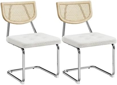 Yaheetech Juego de 2 Sillas de Comedor de Ratán Tejido de Mediados de Siglo Sillas de Cocina Asiento Acolchado Pata de Metal Sillas Laterales sin Brazos para Cocina Salón Blanco