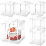 LyyGuanYoo 6 Pack Clear Cake Box, Transparent Cake Box for 2 Tiered Cake, 8x8x9Inch Tall Cake Carrier Box with Sturdy Board for Bakery Dessert Bread Pastry Birthday Parties Wedding Graduation