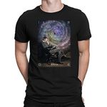 PAPAYANA - Nikola-Tesla-Magician - Men's Fun T-Shirt - Printed Tee - Cutton - Regular Fit - L - Black