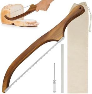 Sourdough Slicer Knife, 15.7Inches Food Grade Bread Slicer with Wooden Handle, Storage Bag, Removal Tool and 1 Spare Blade for Sourdough Loaf Baguettes Bagels Knife