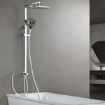 SonTiy Square Shower Riser Rail Kit, XXL Rainfall Shower Head and Hose Set, Adjustable Shower System Set with Brass Shower Diverter, 3 Jet Types Handheld Shower, 5-Year Warranty, Chrome