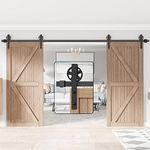 WINSOON 12FT Double Sliding Barn Door Hardware Kit, Sliding Barn Door Track Hanger Roller, Big Spoke Wheel Sliding Barn Door Rail Kit, Heavy Duty Steel Slide, Antique Style Decoration