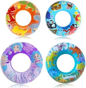 Quad Pack Pool Floats - 36" & 24" Inflatable Pool Toys for Kids & Floaties for Adults, Unique Dino, Mermaid, Pirate Themes Pool Tube, Swim ring and Pool Party Toys for Kids 3-5 4-8 8-12, Teens, Adults