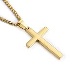 ITESSY Cross Necklace for Men Women, 316L Stainless Steel Simple Cross Pendant Necklace Silver/Gold/Black Chain-55+5CM, Christmas Birthady Gifts Gold