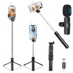 GADGETSWEAR Mobile Stand Selfie Stick Phone with Tripod Holder for Video Recording, (Combo with K8 Mic), Vlogging Accessories Kit, YouTube Making Gadgets Photo/Videos Remote, 360