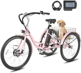 Viribus Electric Tricycle for Adults, 350W Electric Trike 7 Speed with UL 36V 13Ah Battery, Three Wheel Electric Bikes for Adults with Dual Chains, E Trikes for Women Men Seniors, 330 lb. Pink 24 in