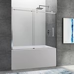 CKB Frameless Tub Door, 57-1/2-60 inches Width Adjustable x 60 inches Height Sliding Bathtub Shower Door, 5/16 inch Tempered Glass with Hardware Kit, Brushed Nickel