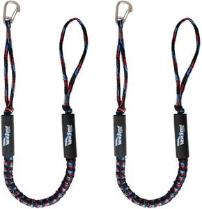 NEWSEED Bungee Dock Lines for Boat, 4 Feet Shock Absorb Dock Tie Premium Mooring Ropes with 316 Stainless Steel Clip for Boat Pontoon Fender, PWC, Jet ski, Kayak, Power Boat, 2 PCS (Black/Blue/RED)
