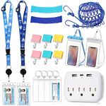 Tenceur 18 Pcs Cruise Essentials Power Strip 6 Hook 2 Card Lanyard 4 Luggage Tag 2 Phone Bag 1 Clothesline 2 Towel Band(Blue)