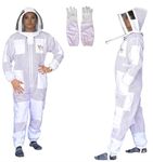 Bee Stars 3 Layer Bee Suit With Fencing Veil And One Pair Gloves Ventilated Sting Proof Beekeeping Suit For Beekeepers, White, Small