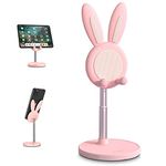 Cell Phone Stand,Angle Height Adjustable nediea Cell Phone Stand for Desk,Cute Rabbit Phone Holder Stand for Desk, Compatible with All Mobile Phones(4-10in) (Pink)