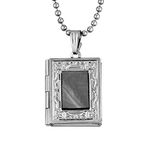 DULCI Silver Tone Vintage Engraved Flower Classic Mirror Finish Book Shaped Locket Picture Pendant Necklace for Men Women Girls