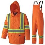 Pioneer Hi Vis Waterproof Heavy Duty Rainsuit - Hooded Rain Jacket and Bib Pants - 210D Oxford Poly/PVC - Orange