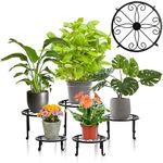 5 Pack Decent Metal Plant Stands, Heavy Duty Flower Pot Stands for Multiple Plant, Anti-Rust Iron Plant Pot Shelf, Decoration Racks for Home Indoor and Outdoor (Black)