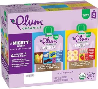 Plum Organics Mighty Builder Organic Toddler Food - Variety Pack - 4 oz Pouch (Pack of 8) - Fruit and Veggie Toddler Food Pouch