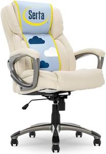 Serta Garret Executive Office Chair, Ergonomic Mid-Back with Lumbar Support, Semi-Plush Cushion and Body Pillows, Padded Armrests, Swivel Base, Bonded Leather, Ivory White