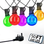 ZOMELIT Garden String Festoon Lights Outdoor - 50ft Outside Lights Mains Powered 25+5 G40 Coloured Halloween Lights, Shatterproof Waterproof Decoration for Gazebo Patio Balcony Party