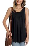 Anydeer Women's Sleeveless Pleated Blouse Trumpet Shape Tunic Tank Tops, M, Black