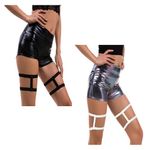 Kukensammy Garters Belt Thigh 2 Pairs Leg Harness For Women Elasticity Plus Size Strap Punk Gothic Thick Ring Black White Rave Outfit For Festival Party(L) Black