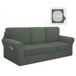 Easy-Going 7 Pieces Stretch Couch Cover Washable Sofa Cover Set for 3 Backrest and Seat Cushion Couch Anti-Slip Sofa Slipcover Furniture Protector with Elastic Bottom (Large, Grayish Green)