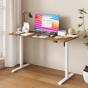 ADVWIN Electric Standing Desk,Ergonomic Sit Stand Desk Height Adjustable Motorised Home Office Computer Workstation 120cm Walnut Desktop and White Frame