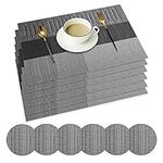 wiipara Placemats Set of 6, PVC Place Mats and Coasters Washable Non-Slip Heat Resistant Table Mats for Kitchen Dining Table Home Restaurant (6 Placemat + 6 Coaster, Grey)