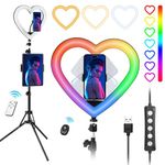 13'' Selfie Ring Light with 73'' Tripod Stand and Phone Holder&ipad Holder, RGB Ring Lights 47 Color Modes, Stepless Dimmable/Speed LED Heart RingLight for iPhone & Android,YouTube,Makeup,TiKToK