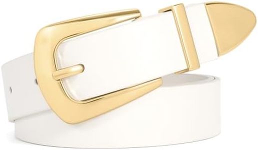 WHIPPY Women Leather Belt for Jeans Pants Dresses Fashion Ladies Western Leather Belt with Solid Gold Buckle M White