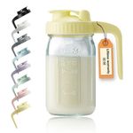 32oz Glass Pitcher with Lid & V-shaped Pour Spout - 1 Quart Breastmilk Pitcher Double Leak Proof, Creamer Container for Sun Tea, Juice, Cold Brew Coffee, Breastmilk Storage Container