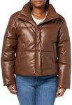 Levi's Women's Vegan Leather Quilted Short Puffer Jacket, Dark Brown