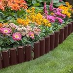 Navaris Garden Edging - Easy Installation Log Roll Border Edging Garden Plastic - Flexible Wooden Style Garden Flower Bed Lawn Edge Borders Edging - 30x Ground Stakes Set - Brown