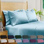 BAMPURE Luxury Series 6 Pcs Queen Sheet Set - 100% Pure Viscose derived from Bamboo Sheets Queen Size - Super Soft Queen Cooling Sheets for Hot Sleepers - Up to 16’’ Deep Pocket Queen Sheets (L Blue)