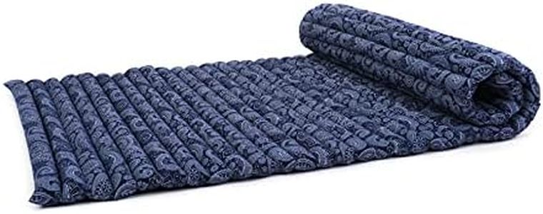 Leewadee - Foldable Floor Mattress - Japanese Roll Up Futon -Trifold Tatami Mat- Guest Floor Bed - Camping Mattress - Thai Massage Mat, Kapok Filled, 190 x 100 cm, Blue White