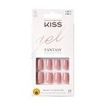 KISS Gel Fantasy Press On Nails, Nail glue included, Ribbons', Pink, Short Size, Squoval Shape, Includes 28 Nails, 2g glue, 1 Manicure Stick, 1 Mini File