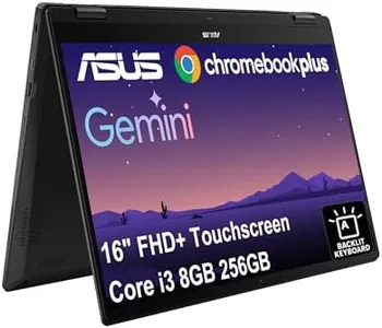 ASUS Chromebook Plus Flip CX5, 16" FHD+ 2 in 1 Touchscreen Laptop, Intel 6-Core i3-1215U (> i5-1135G7), 8GB RAM, 256GB SSD, Google AI for Student, Home, Business, Number Pad, Privacy Webcam, Chrome OS