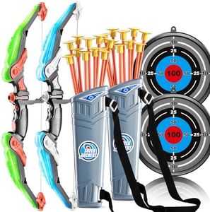 2 Pack Set Bow and Arrow Archery Toy for Kids, LED Light Up with 20 Suction Cup Arrows Target & Quiver, Outdoor Toys Kids Boys Girls Ages 3-12 Years Old