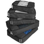 TravelWise Luggage, Black, 1 Small, 2 Medium, 2 Large, Luggage Packing Organization Cubes 5 Pack