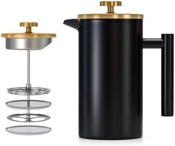 Enfmay Caffettiera French Press, French Press 350ml, Acciaio Inox Caffettiera Francese con Filtro 4 Strati, Conservazione Calore e Isolamento, Uso Domestico, Viaggio e Campeggio, Nero