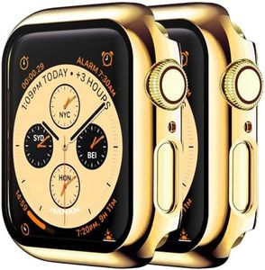 HANKN 2 Pack 41mm Case for Apple Watch Series 9 8 7 41mm Tempered Glass Screen Protector Case, Plated Hard PC Cover Full Coverage Shockproof Iwatch Bumper (41mm, Gold+Gold)