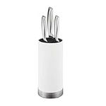 Relaxdays Knife Block, Empty, Round Blade Storage, with Bristles, HxD: 22 x 11 cm, Universal Holder, Organiser, White, Plastic Stainless Steel